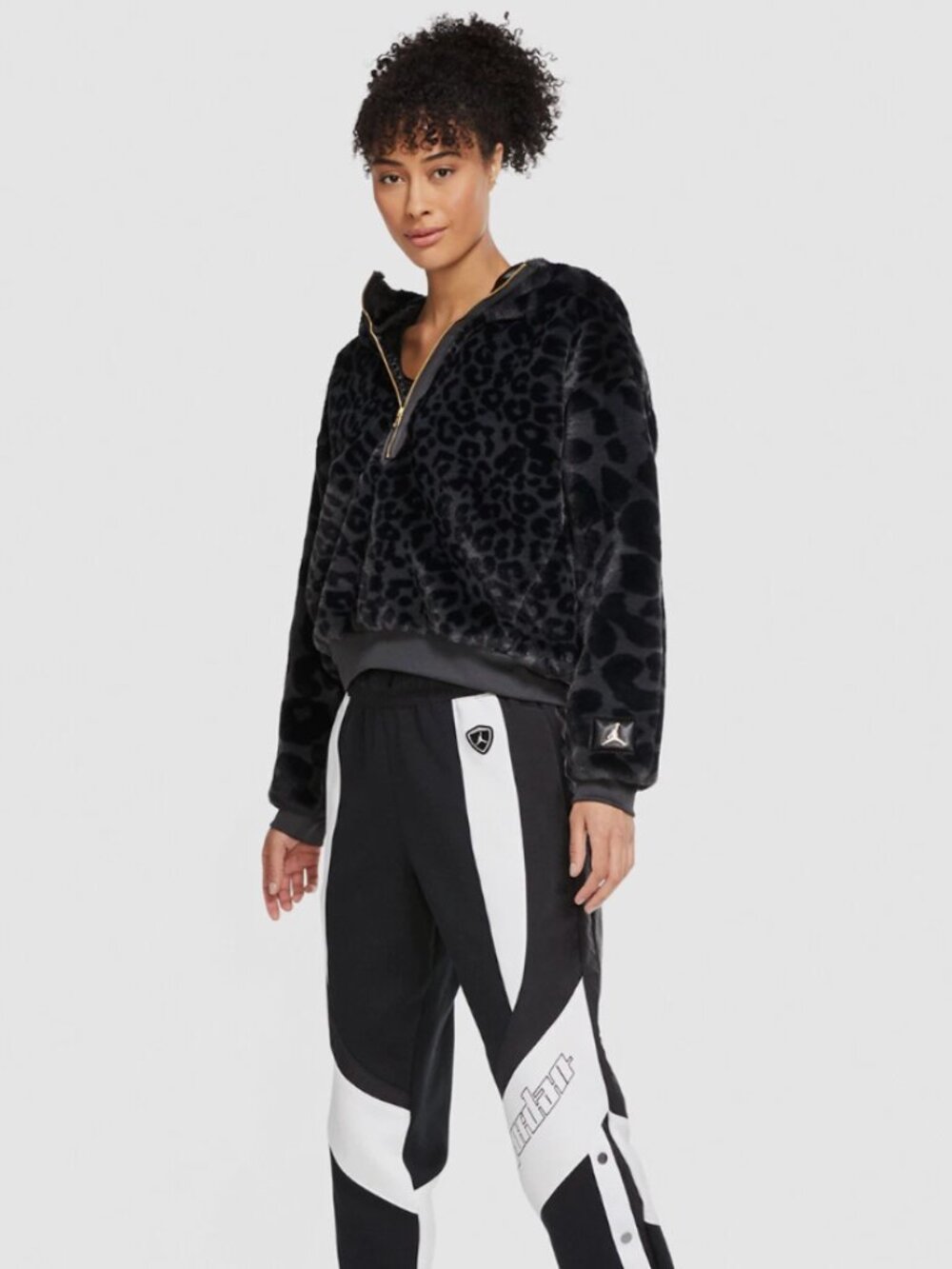 Nike Jordan Black Leopard Faux Fur Hoodie Size S